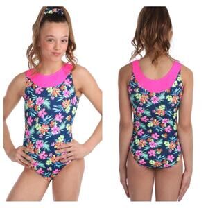 NWT Snowflake Designs girls gymnastics leotard floral pink Hawaiian Girls Sz 4T